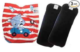 Babymoon 1 Cloth Diaper with 2 5Layers Grey Insert Premium Adjustable Reusable Cloth Diaper (Red Teddy car)