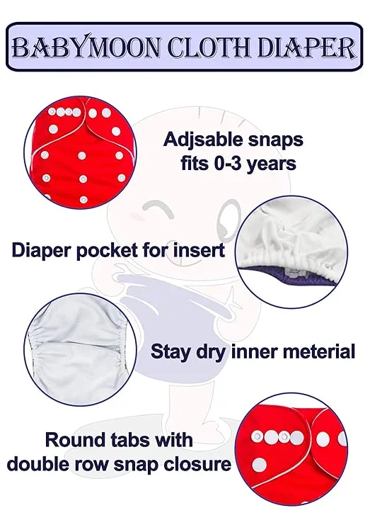 Babymoon 1 Cloth Diaper with 2 5Layers Grey Insert Premium Adjustable Reusable Cloth Diaper (Red Teddy car)