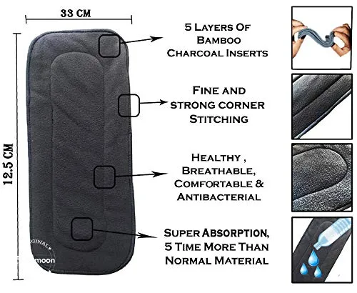 Babymoon 1 Cloth Diaper with 2 5Layers Grey Insert Premium Adjustable Reusable Cloth Diaper (Red)