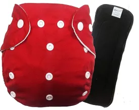 Babymoon 1 Cloth Diaper with 2 5Layers Grey Insert Premium Adjustable Reusable Cloth Diaper (Red)