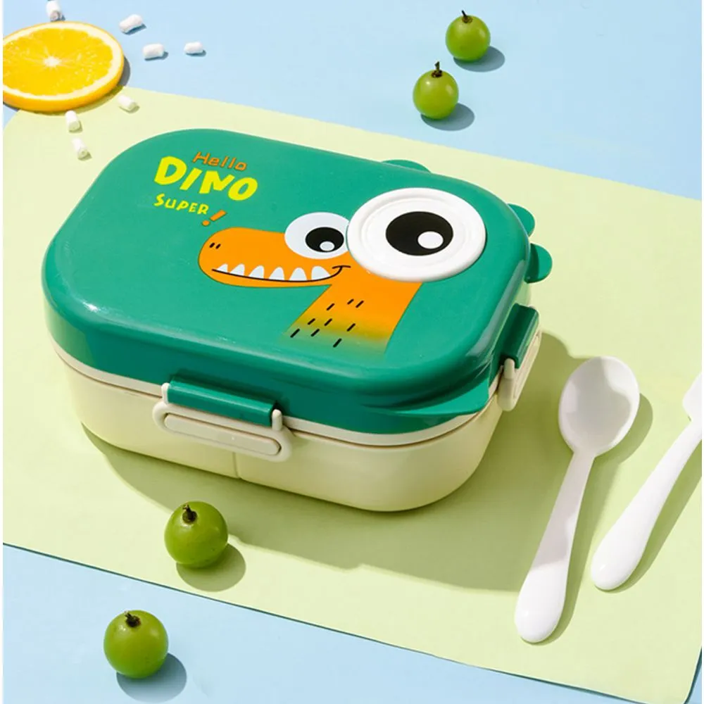 Green Big Eye Dino 2 Decker Lunch Box for Kids