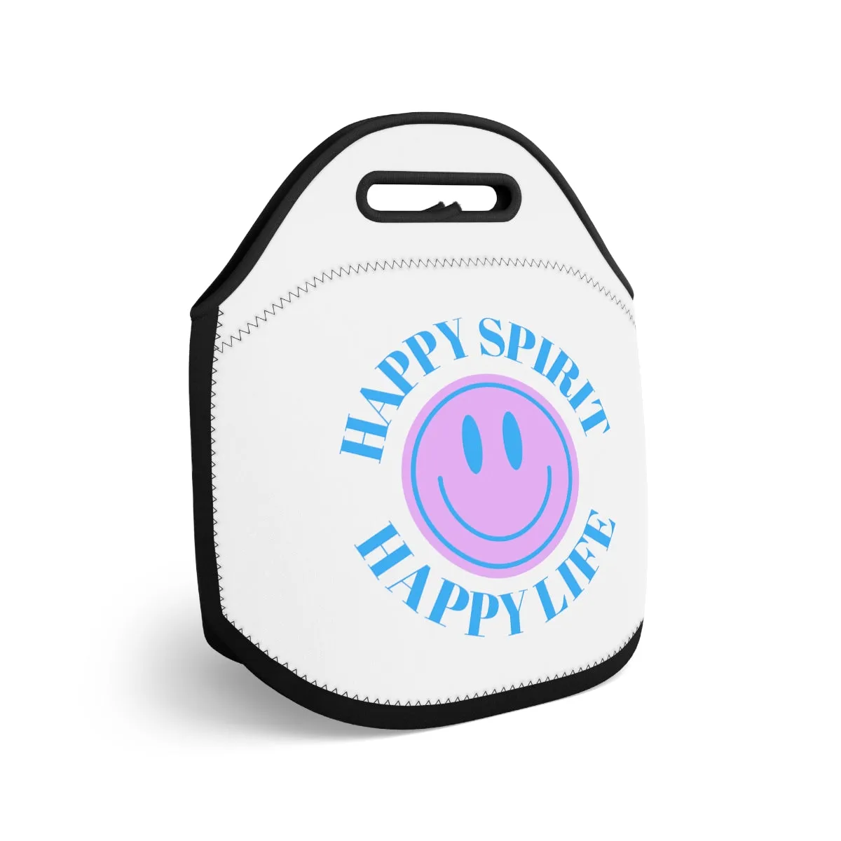 Happy Spirit Happy Life Lunch Bag, White Purple Lavender Happy Mind Neoprene Lunch Bag, Smile Travel Cooler, VSCO Girl, Tumblr Aesthetic