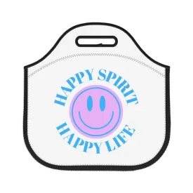 Happy Spirit Happy Life Lunch Bag, White Purple Lavender Happy Mind Neoprene Lunch Bag, Smile Travel Cooler, VSCO Girl, Tumblr Aesthetic