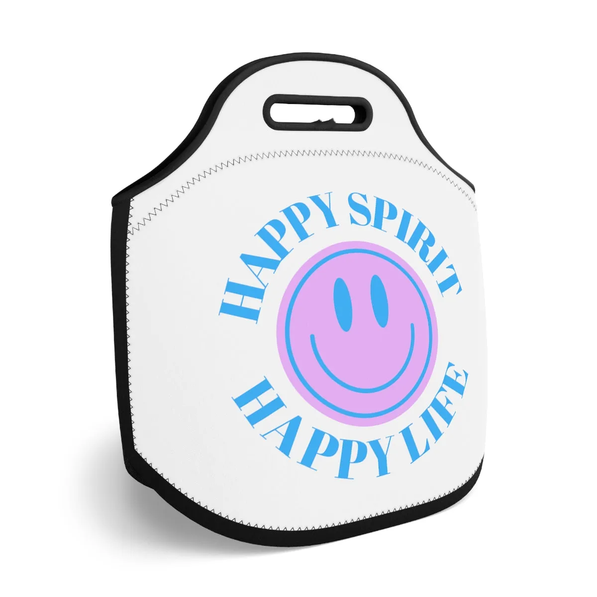 Happy Spirit Happy Life Lunch Bag, White Purple Lavender Happy Mind Neoprene Lunch Bag, Smile Travel Cooler, VSCO Girl, Tumblr Aesthetic
