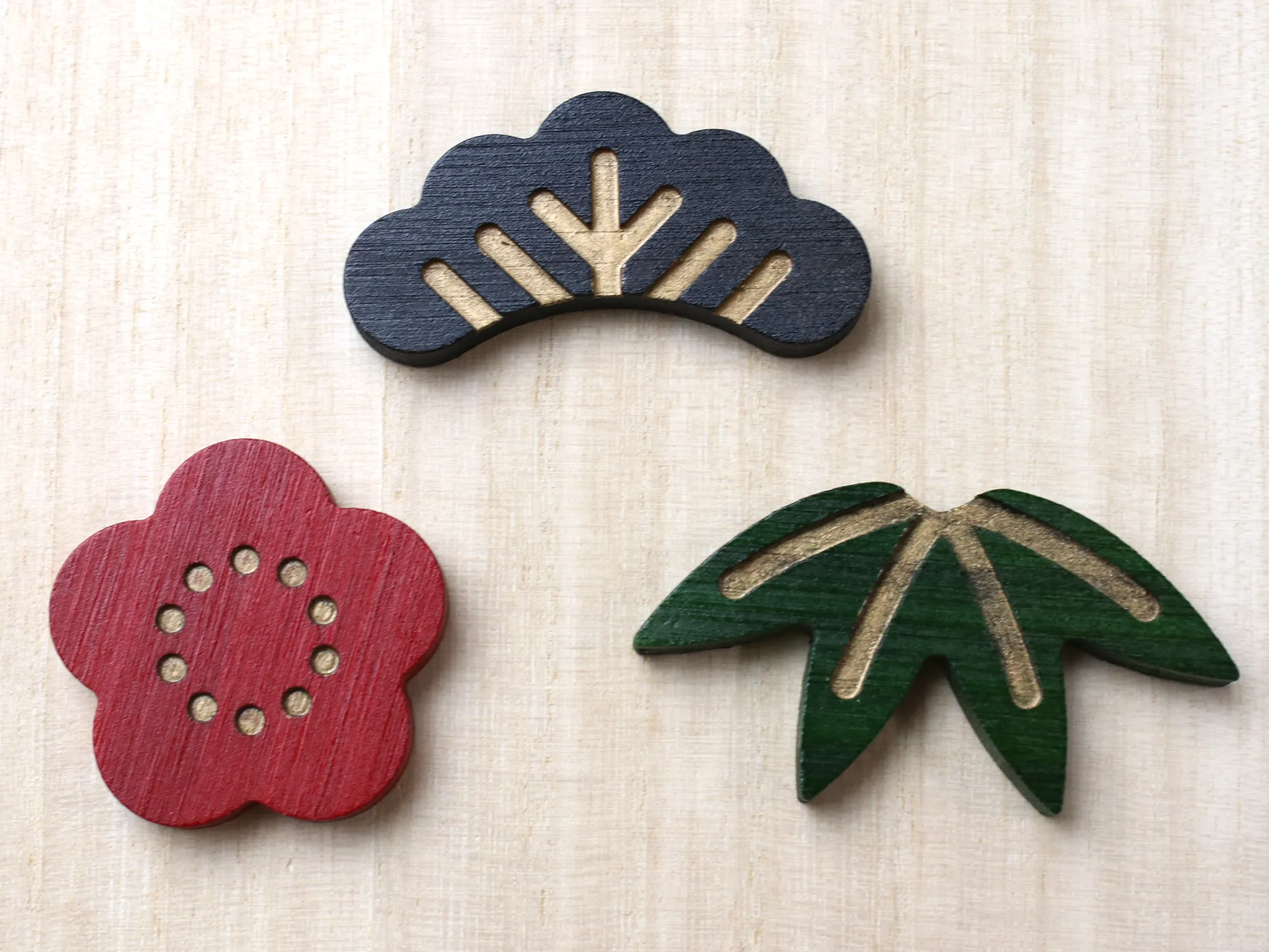 Japanese Bamboo Craft: Chopstick Rest Set, Sho-Chiku-Bai/Pine-Bamboo-Plum Blossom Set of 3