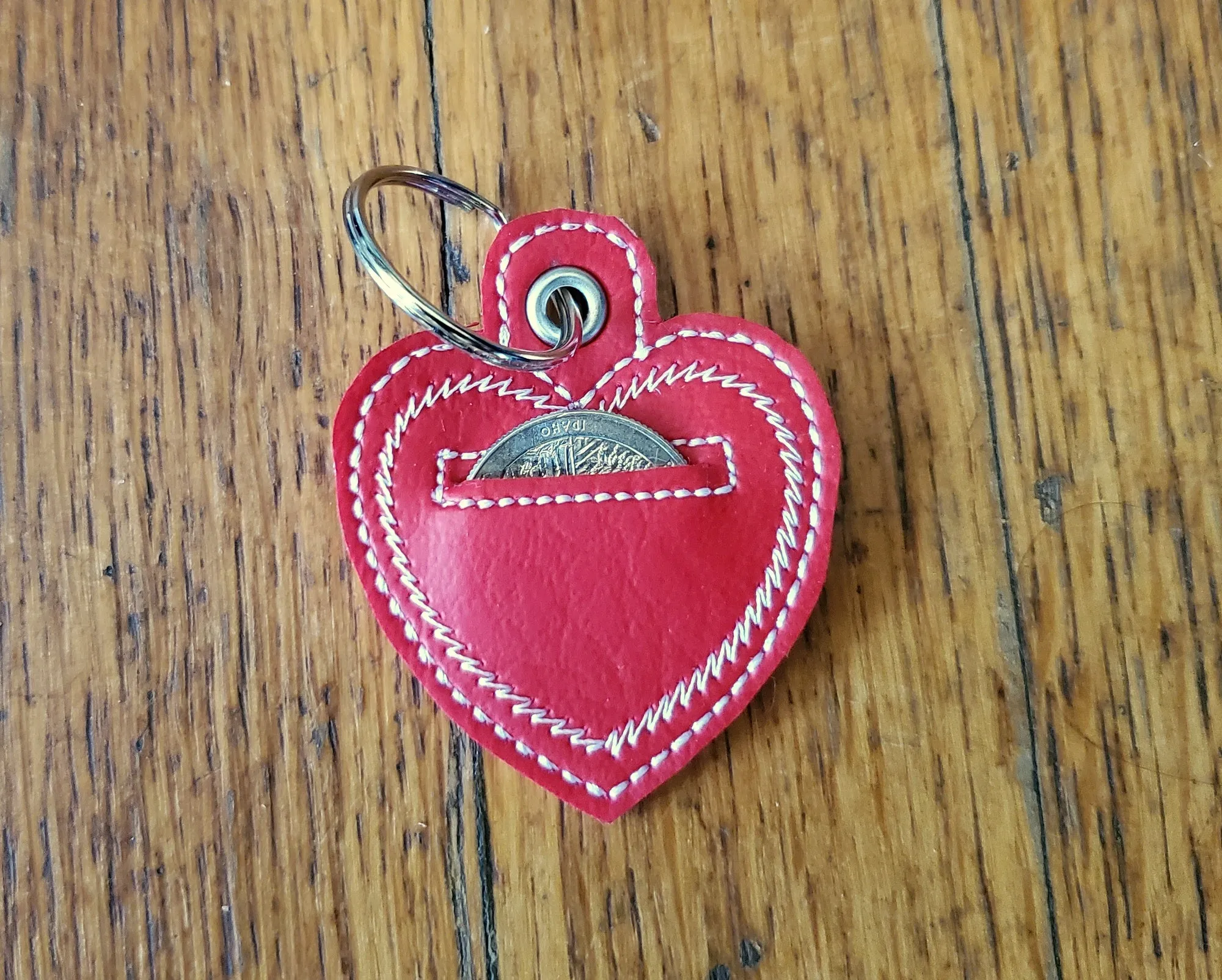 Red (white stitching) Heart Shaped Quarter Keeper - Coin Keeper