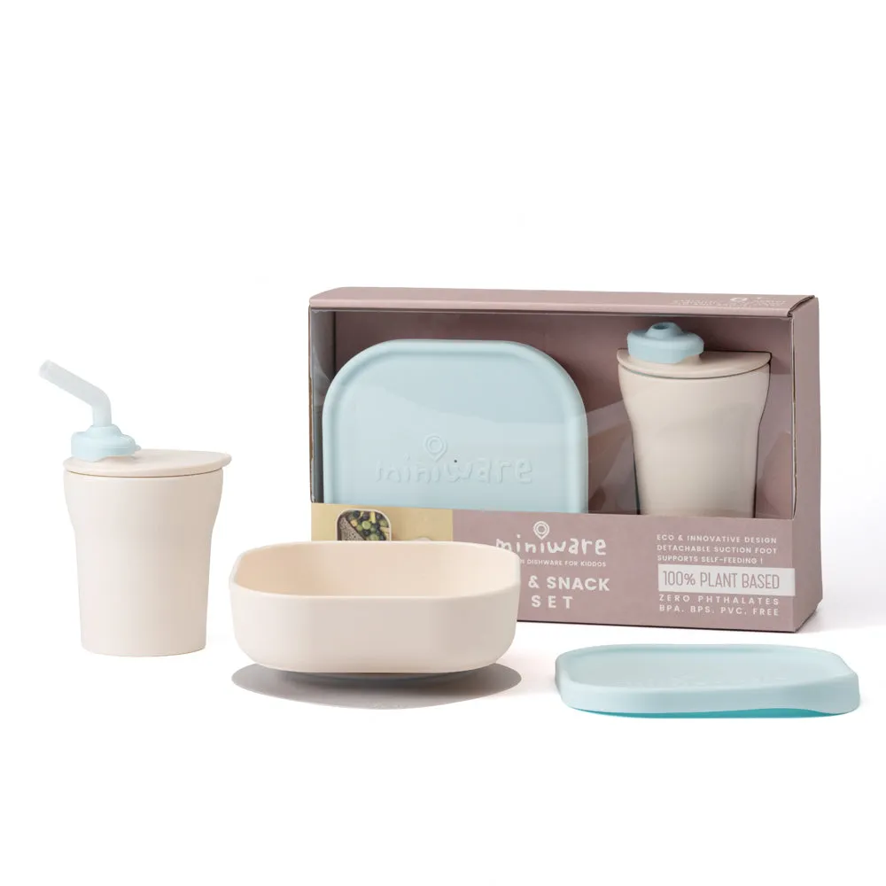 Sip & Snack- Suction Bowl with Sippy Cup Feeding Set Vanilla/Aqua
