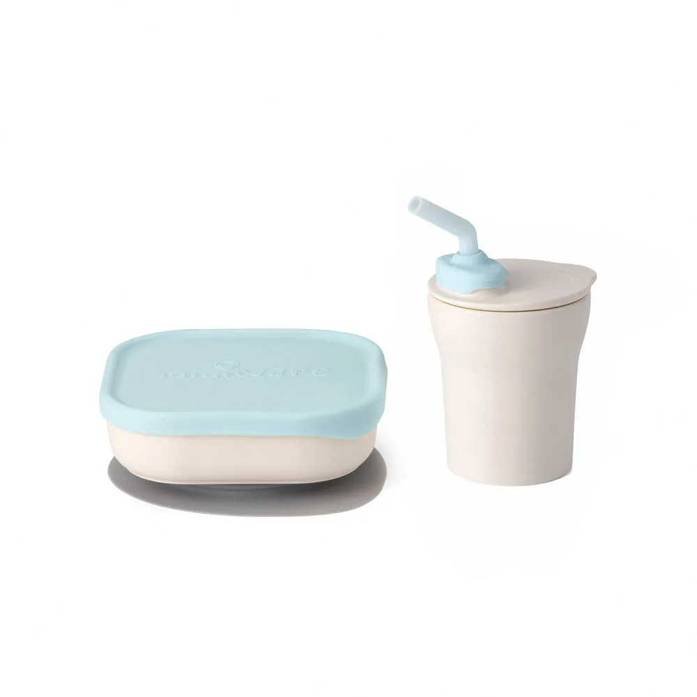 Sip & Snack- Suction Bowl with Sippy Cup Feeding Set Vanilla/Aqua
