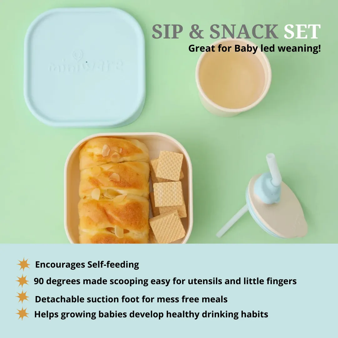 Sip & Snack- Suction Bowl with Sippy Cup Feeding Set Vanilla/Aqua