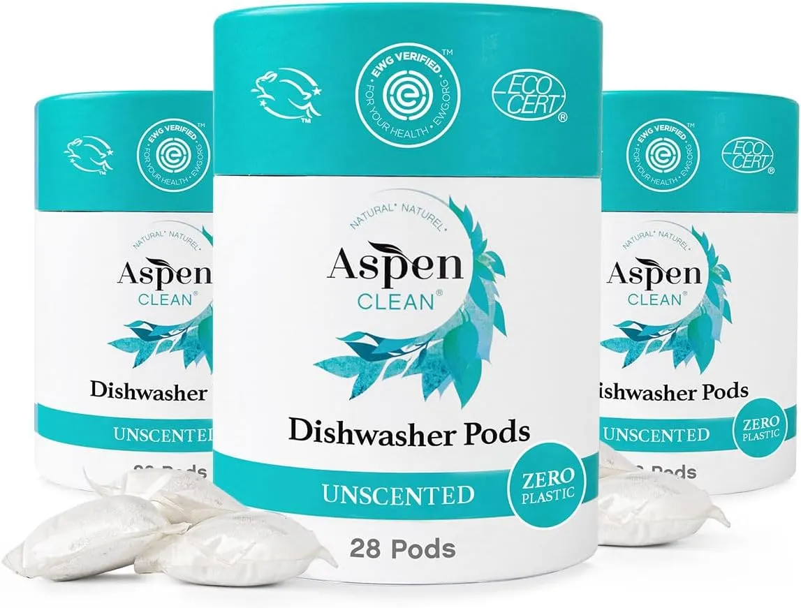 Unscented Dishwasher Pods, New and Improved Packaging, Zero Plastic, Vegan, Eco-Friendly, Natural Dishwasher Detergent