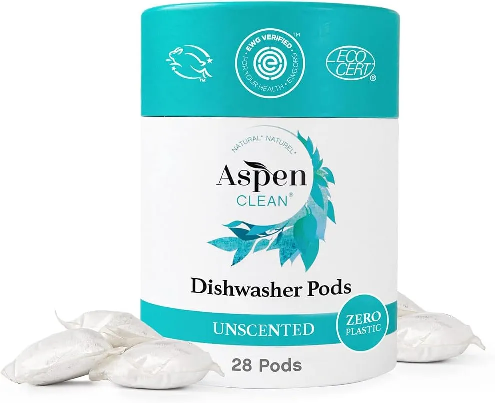 Unscented Dishwasher Pods, New and Improved Packaging, Zero Plastic, Vegan, Eco-Friendly, Natural Dishwasher Detergent
