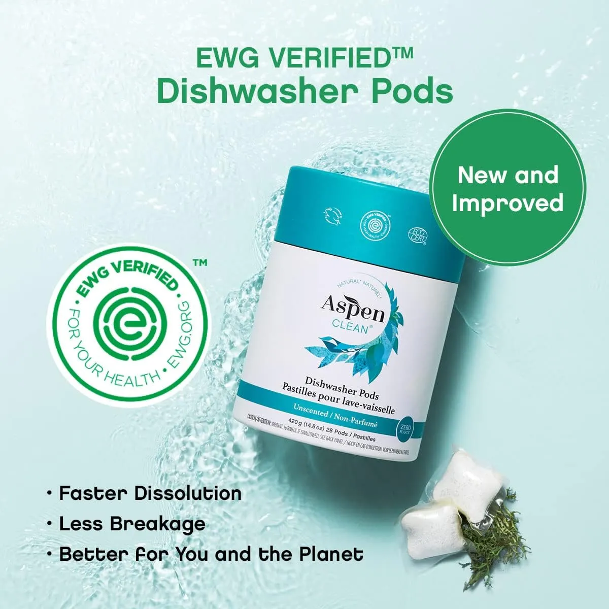 Unscented Dishwasher Pods, New and Improved Packaging, Zero Plastic, Vegan, Eco-Friendly, Natural Dishwasher Detergent